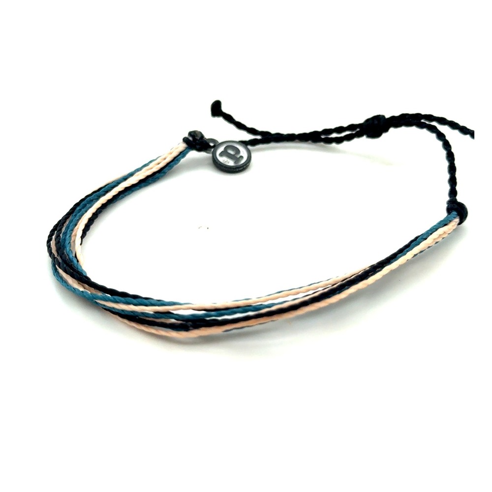 Pura Vida‎ Multi Strand Cord Bracelet Black Blue Teal Cream  Beach Jewelry